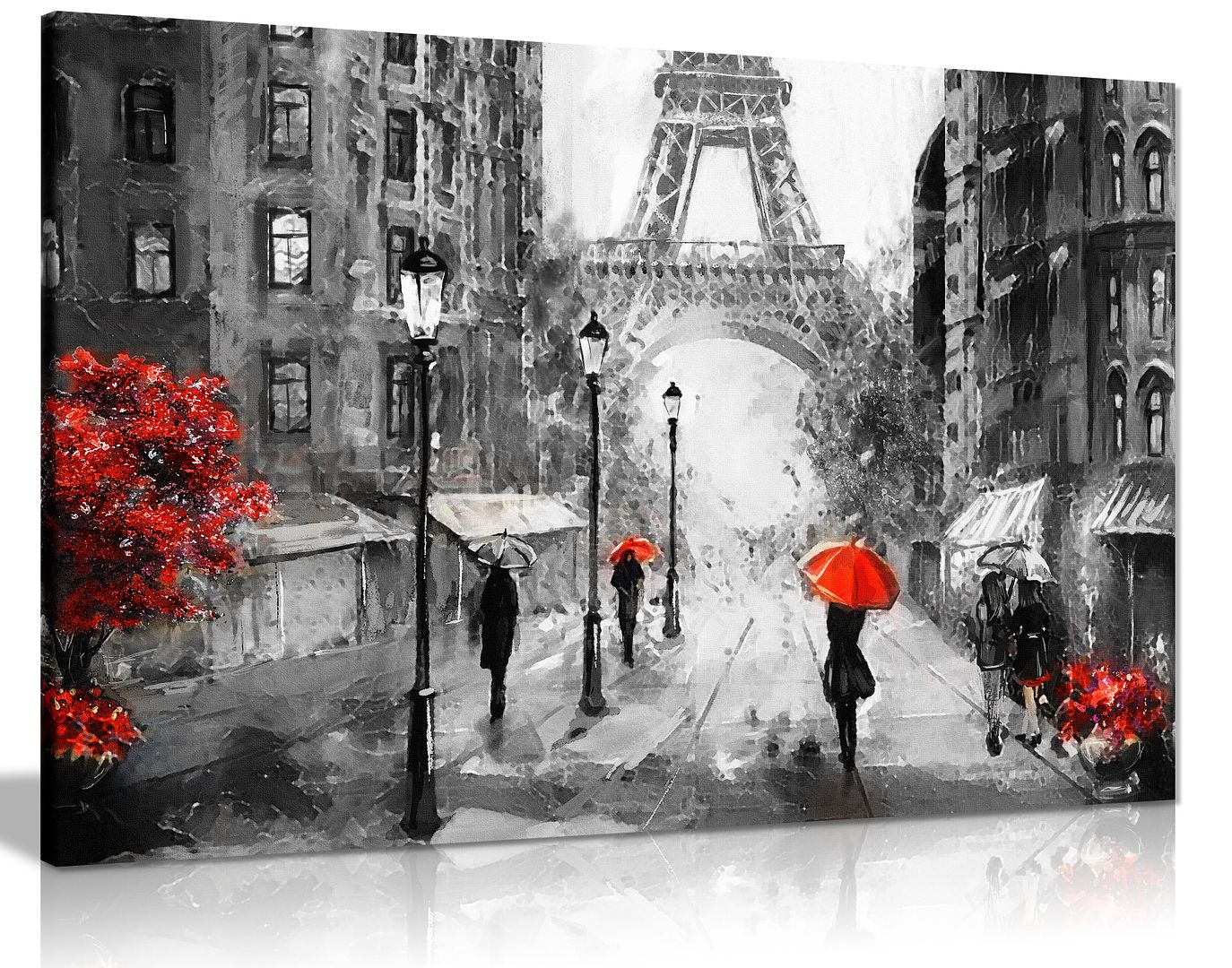 Black White Red Oil Painting Paris Eiffel Tower Canvas Wall Art Picture